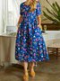 Floral Midi Dress Summer Plus Size Short Sleeve Weaving Dress