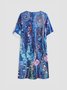 Vintage Geometric Floral Printed Plus Size V Neck Casual Dresses