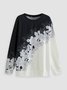 Long sleeve round neck black and white mosaic floral print sweater top n