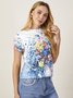 Floral Crew Neck Cotton Blends T-shirt