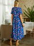 Floral Midi Dress Summer Plus Size Short Sleeve Weaving Dress