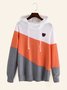 Orange Casual Shift Drawstring Color Block Sweatshirts