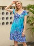 Casual holiday gradient folk pattern Datura Vintage Print loose A-line dress Plus Size