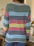 Crew Neck Knitted Casual Striped Shirt & Top