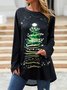 Crew Neck Christmas Tree Lovely Tunic Casual T-shirt