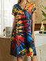 Vintage Short Sleeve Ombre/tie-Dye Weaving Dress