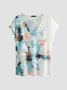 V Neck Floral Printed Shirt Sleeve T-shirt