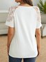 Holiday floral print stitched lace wide truffle shoulder top T-shirt Plus Size