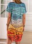 Holiday Printed Short Sleeve Original Tribal Print Dress