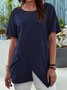 Cotton-Blend Solid Short Sleeve Crew Neck Tops
