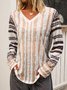 V Neck Knitted Striped Shift T-shirt