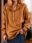 Casual Winter Solid Buttoned Knitted Fabric Long sleeve Loose Hooded H-Line Sweatshirt for Women