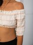 Off Shoulder Ruffled Polyester Cotton Tops