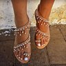 Brown Spring Fall Artificial Leather Imitation Pearl Daily Flat Heel Sandals
