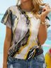 Casual Vintage Marble Tie Dye Print Short Sleeve Round Neck T-Shirt