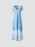 Casual Floral Printed Regular Fit Short Sleeve V-neck Maxi Dress