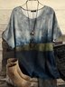 Crew Neck Ombre Casual Batwing Sleeve Tops