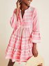 Pink Long Sleeve Cotton Weaving Dress