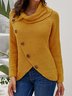 Asymmetric Button Turtleneck Knitted Sweater Tops