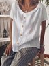 Casual Turn-down Collar Short Sleeve Buttoned Blouse