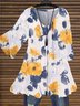 3/4 Sleeve V Neck Cotton Floral Tops Tunics