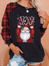Black Crew Neck Cotton Long Sleeve Women's Christmas Print Sweatshirt