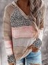 Long Sleeve V Neck Cotton-Blend Leopard Sweater