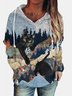Casual Forest Cat Print Long Sleeve Hoodie Sweatshirt