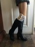 Solid-color button woollen knitted garter cover retro boot cover