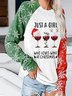 Christmas  Wine Glass Snowflake  Long Sleeve Print  Sweatshirts