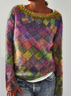 Abstract Crew Neck Knitted Shirts & Tops