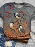 Casual Bird Print Cotton-Blend T-Shirts