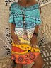 Holiday Printed Short Sleeve Original Tribal Print Dress