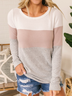 Solid Long Sleeve Color-Block Shirt & Top