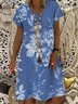 Women's Knee Blue Short Sleeve Floral Print Print Summer V Neck Casual Weaving Dress