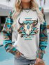 Casual Round Neck Cotton-Blend Tribal Sweatshirt