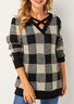 V Neck Loosen Casual Grid Sweater