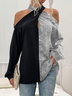 Long sleeve hanging neck off shoulder plain color stitching shiny gorgeous fabric party top Gliter Sequins