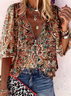 Casual Cotton Blends Paisley  Short sleeve tops