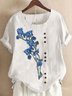 Buttoned Loose floral print Pullover short sleeve top