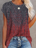Women's Paisley  Short Sleeve  Printed  Cotton-blend  Crew Neck  Vintage  Summer  Red Top