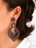 Vintage Ethnic Wood Cutout Geometric Earrings