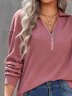 Plain Simple Autumn Daily Loose Pullover Shawl Collar H-Line Regular Size Sweatshirts for Women