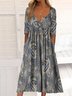 Casual Paisley Autumn High Elasticity Jersey Midi Long sleeve X-Line Regular Dresses for Women