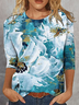 Casual Oil Painting Floral Round Neck Pullover T-shirt