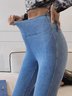 Plain Simple Autumn High Elasticity Mid Waist Ankle Pants Legging H-Line Washing Process Jeans for Women