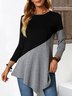 Casual Contrast Panel Crew Neck Knit Long Sleeve T-Shirt