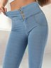 Casual Plain Autumn Regular Fit Slim fit Pants Denim Regular Medium Elasticity Regular Size Casual Pants for Women