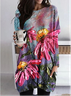 Casual Floral Autumn Natural Micro-Elasticity Long sleeve Cotton-Blend H-Line Regular Dresses for Women