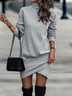 Women Casual Plain Autumn Midi Long sleeve Cotton-Blend H-Line Regular Regular Size Dresses